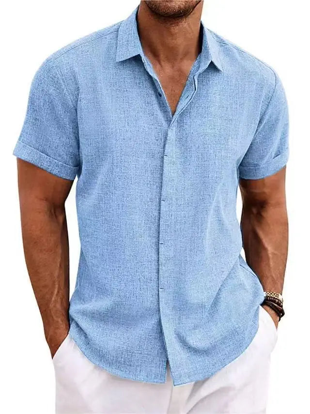 Mossy Emerald Solid Casual Cotton Linen Mens Shirt