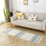 Rusty Sky Blue Geometric Cotton Linen Rug