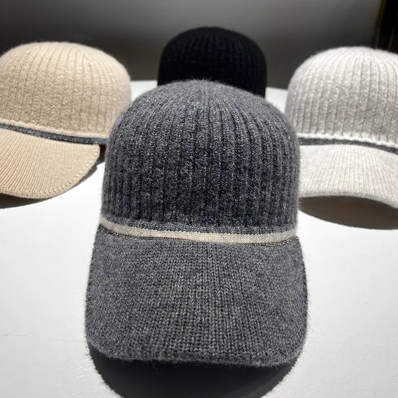 Embellished Wool Baseball Caps Women Men Knitted Hat