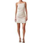 Natural Tones Back Cross Sleeveless Mini Cotton Linen Womens Dresss