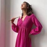 Dusk Fern Solid Casual Cotton Womens Dress