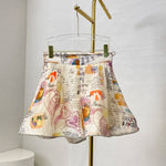 Nature Mosaic Solid Short Sleeves Skirt Womens Romper Set