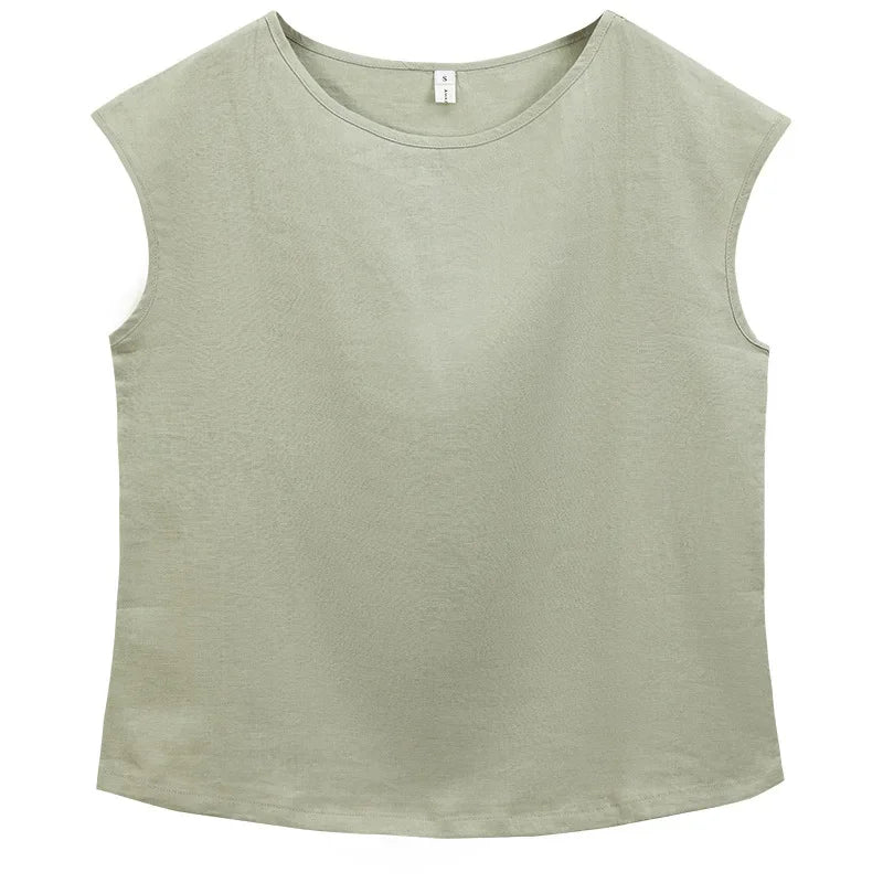 Azure Sky Indigo Regular Casual Linen Top Womens