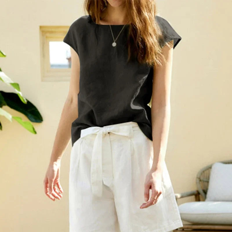 Sunset Prairie Dots Casual Top Linen Womens Top