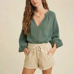 Sunlit Sand 100% Cotton Womens Casual Blouse