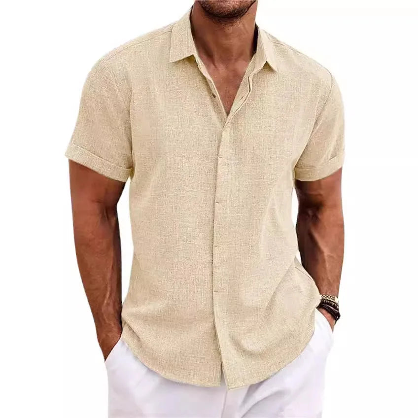 Mossy Emerald Solid Casual Cotton Linen Mens Shirt