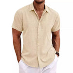 Mossy Emerald Solid Casual Cotton Linen Mens Shirt