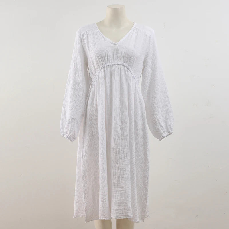 Dusk Fern Solid Casual Cotton Womens Dress