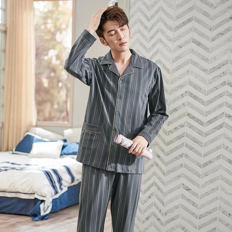 Azure Mist Stripes Mens Pajamas