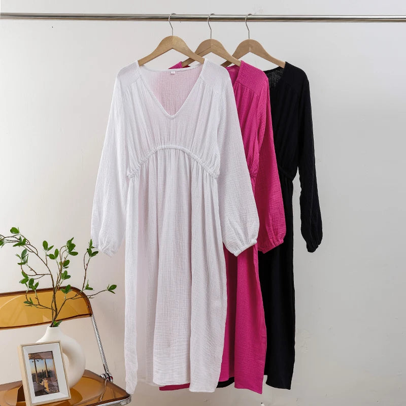 Dusk Fern Solid Casual Cotton Womens Dress