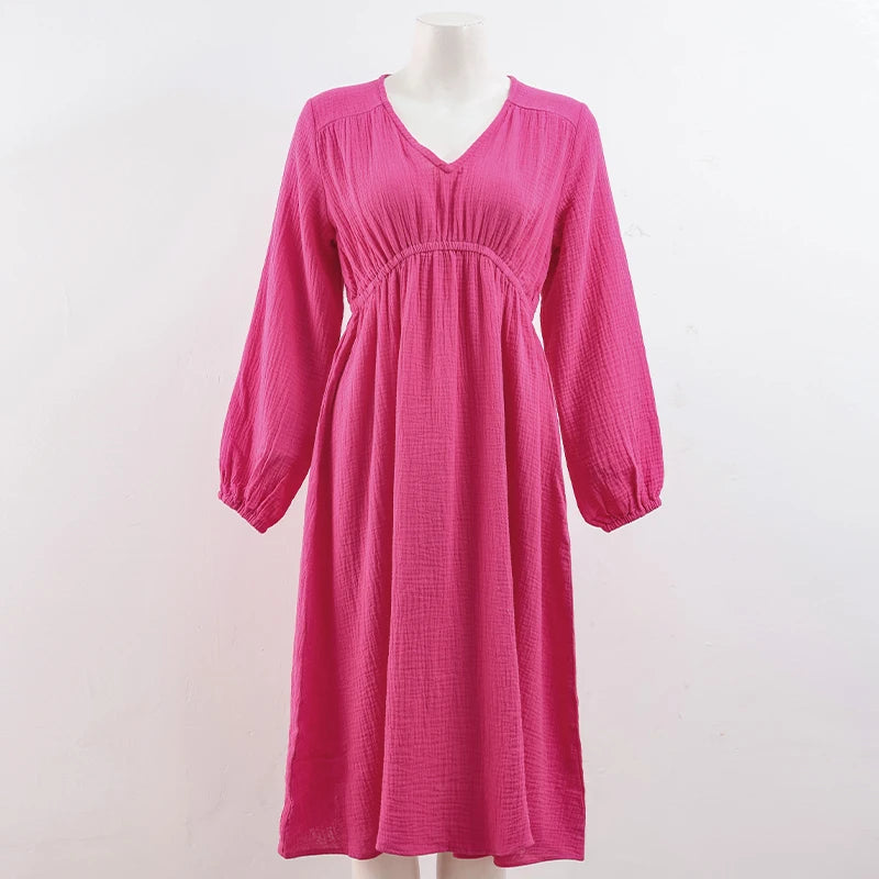 Dusk Fern Solid Casual Cotton Womens Dress