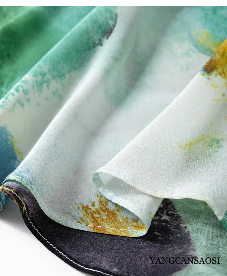 Oil Painting Style Artistic Sense 100% Natural Mulberry Silk Crepe De Chine Women's Fashionable Butt Wrapped Fishtail Skirt