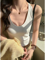 Scoop Racer Back Tank Top Women Slim Ribbed Cropped Top Summer