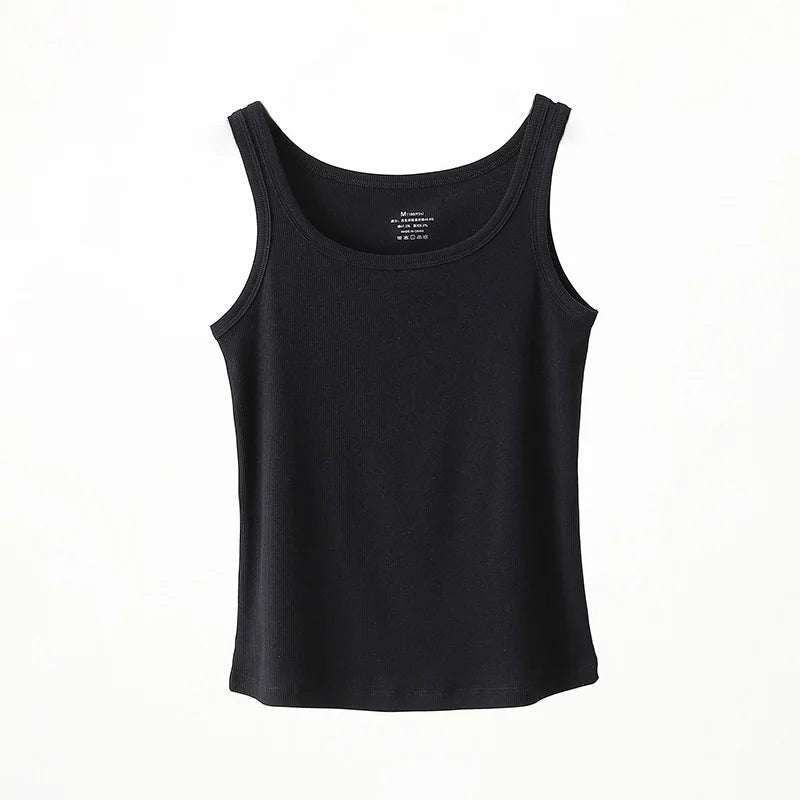 Women Tank Top Ribbed Cotton Boat Neck Sleeveless Top Essentials M-XL