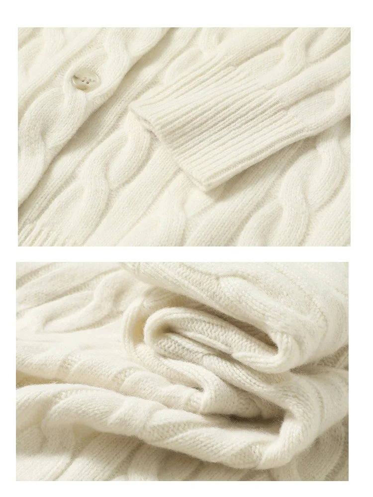 Wool Cable Knit Cardigan Women Sweater