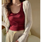 Scoop Racer Back Tank Top Women Slim Ribbed Cropped Top Summer