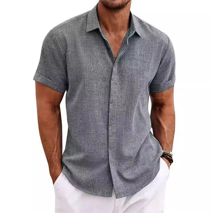 Mossy Emerald Solid Casual Cotton Linen Mens Shirt