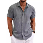 Mossy Emerald Solid Casual Cotton Linen Mens Shirt