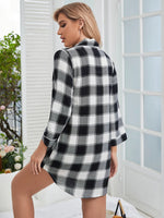 Midnight Sky Plaid Long Sleeve Womens Lounge Dress Pajamas