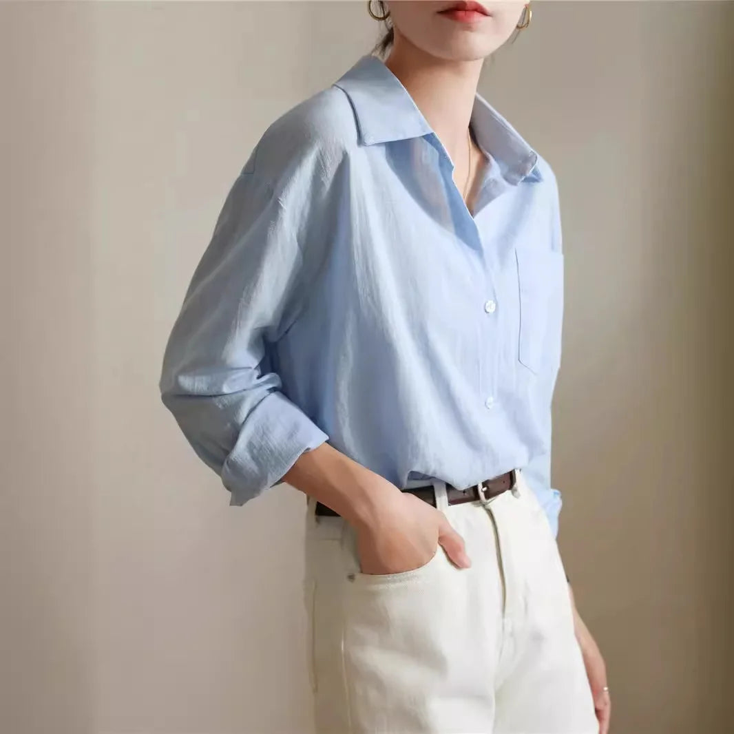 Sunlit Glacier Blue (Solid) Casual Shirts Cotton Womens Top