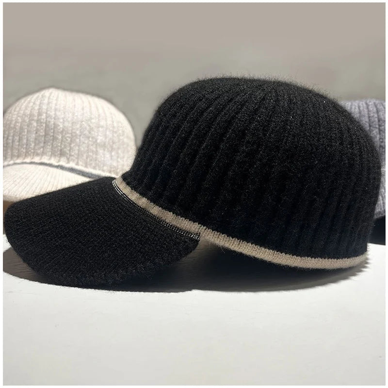 Embellished Wool Baseball Caps Women Men Knitted Hat