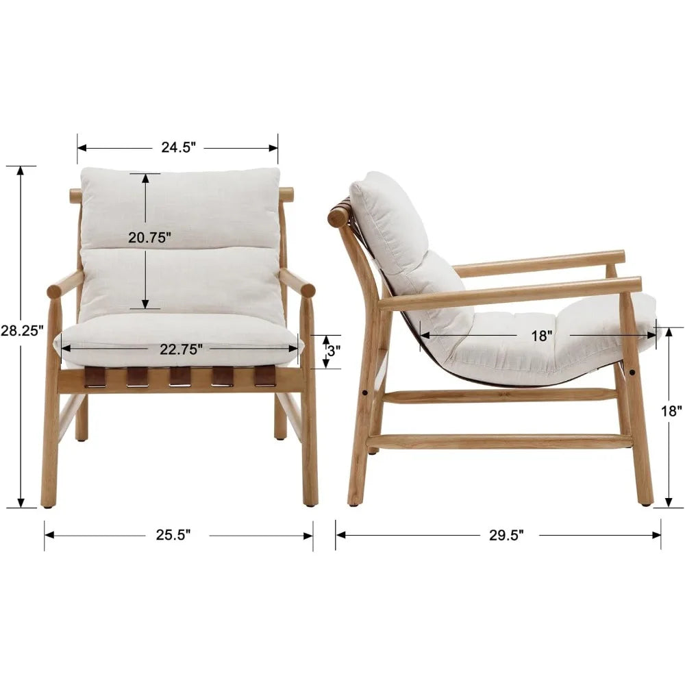 Rustic Twilight 2Pcs Mid Century Modern Linen Wood Chairs