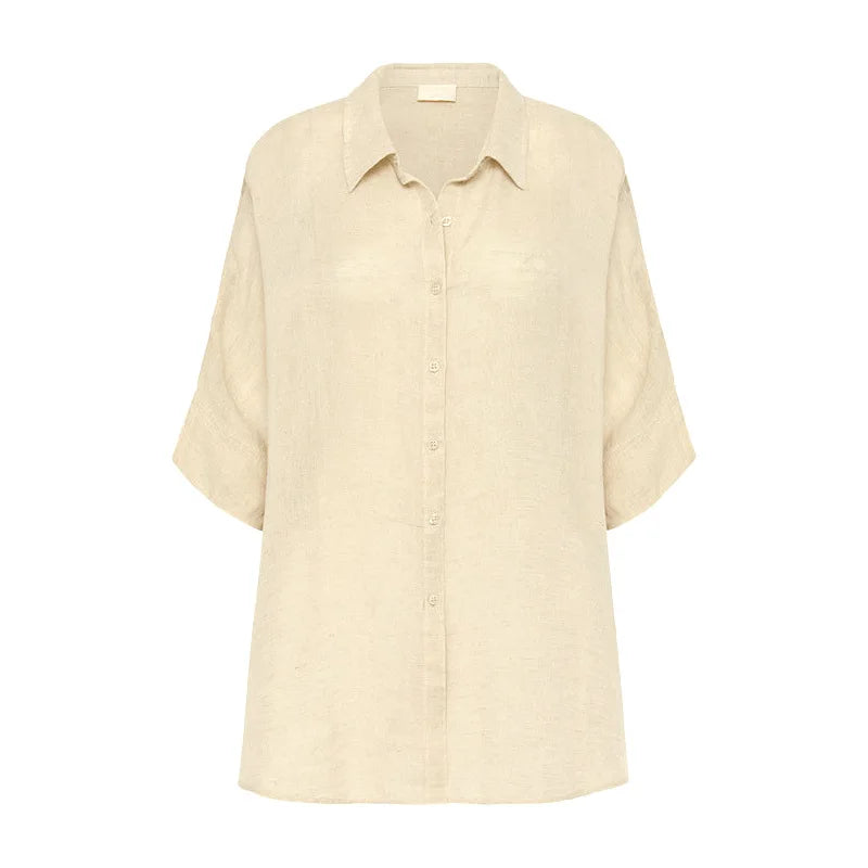 Crimson Rose Dots Casual Linen Womens Blouse