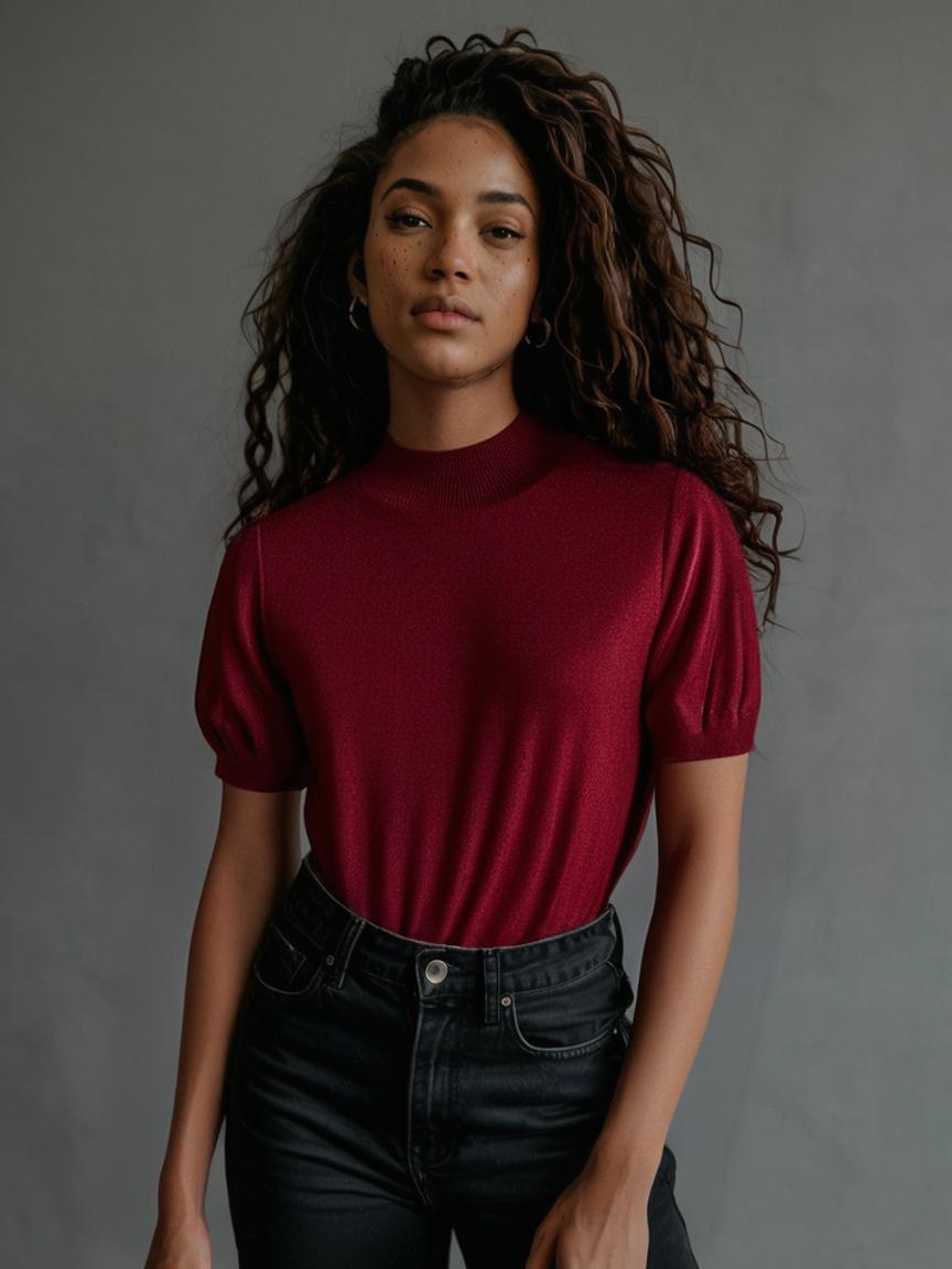 Red Apple Mulberry Silk Cashmere Cotton Womens Sweater